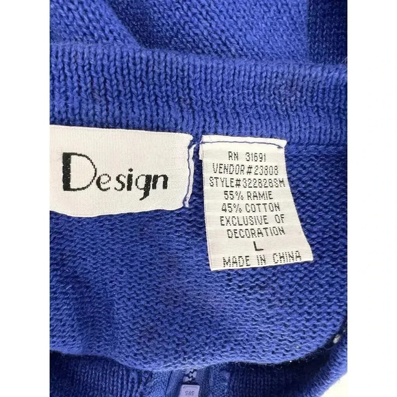 B. P. Design Christmas Holiday Sweater Blue Snowmen Feathers Full Zip Size LARGE - Picture 11 of 14